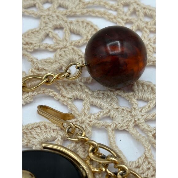 VTG 70s MOD Hippie Lucite Acrylic Women's Belt Faux Tortoise Gold Tone Boho - Picture 6 of 8